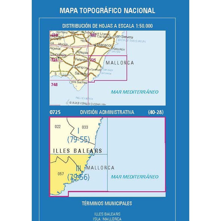 Carte topographique de l'Espagne n° 0725.3 - Cala d'Or (Mallorca) | CNIG - 1/25 000 carte de randonnée CNIG