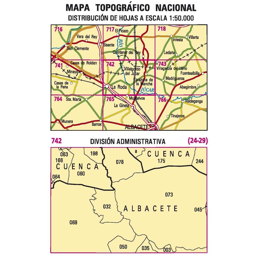Carte topographique de l'Espagne n° 0742 - La Roda | CNIG - 1/50 000 carte de randonnée CNIG