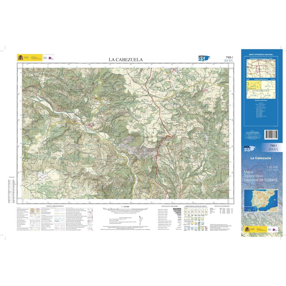 Carte topographique de l'Espagne n° 0745.1 - La Cabezuela | CNIG - 1/25 000 carte de randonnée CNIG