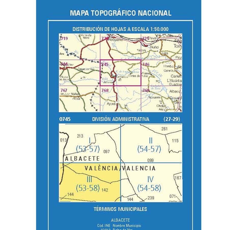 Carte topographique de l'Espagne n° 0745.3 - Jalance | CNIG - 1/25 000 carte de randonnée CNIG