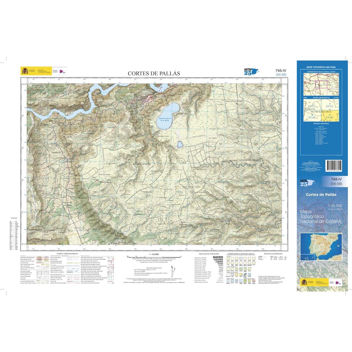 Carte topographique de l'Espagne n° 0745.4 - Cortes de Pallás | CNIG - 1/25 000 carte de randonnée CNIG