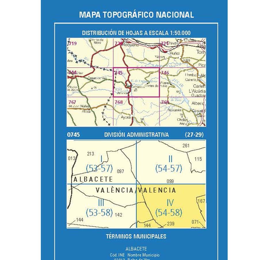 Carte topographique de l'Espagne n° 0745.4 - Cortes de Pallás | CNIG - 1/25 000 carte de randonnée CNIG
