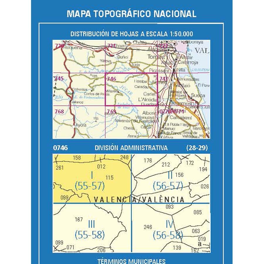Carte topographique de l'Espagne n° 0746.1 - Dos Aguas | CNIG - 1/25 000 carte de randonnée CNIG