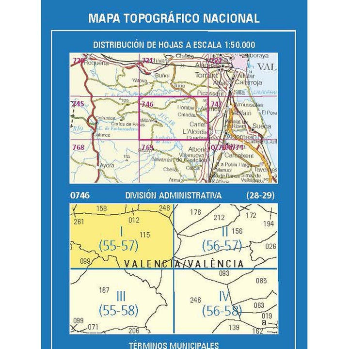 Carte topographique de l'Espagne n° 0746.1 - Dos Aguas | CNIG - 1/25 000 carte de randonnée CNIG