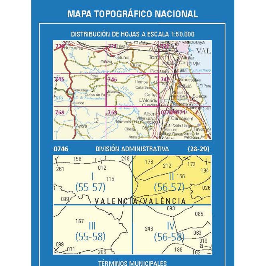 Carte topographique de l'Espagne n° 0746.2 - Llombai | CNIG - 1/25 000 carte de randonnée CNIG