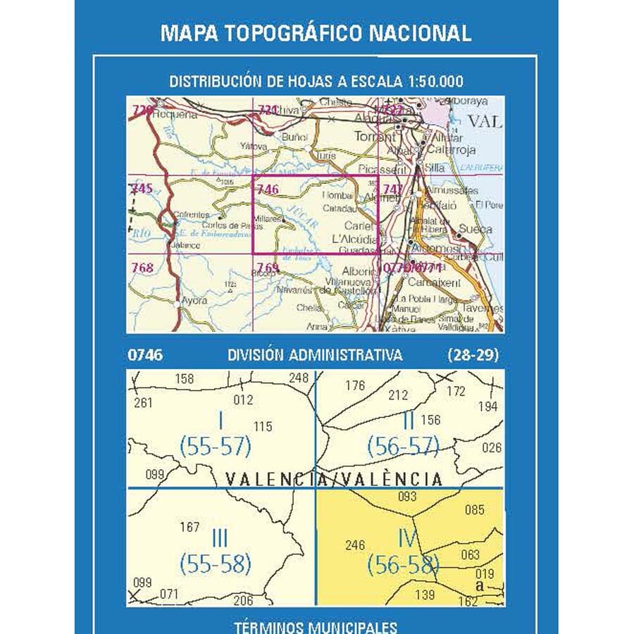 Carte topographique de l'Espagne n° 0746.4 - Carlet | CNIG - 1/25 000 carte de randonnée CNIG