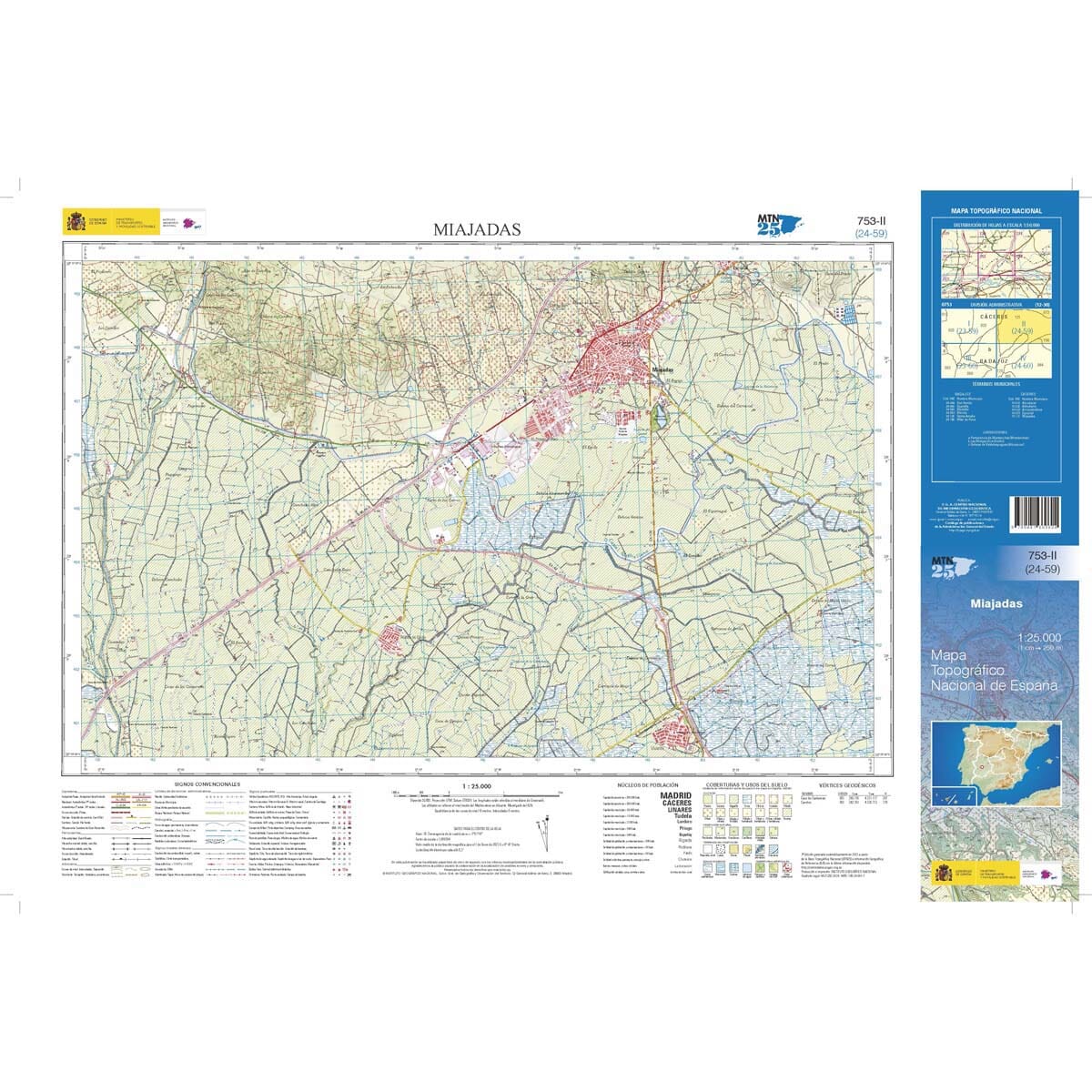 Carte topographique de l'Espagne n° 0753.2 - Miajadas | CNIG - 1/25 000 carte de randonnée CNIG