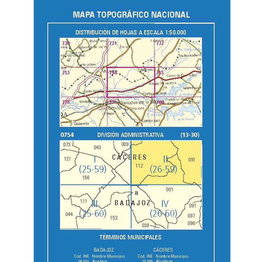 Carte topographique de l'Espagne n° 0754.2 - Madrigalejo | CNIG - 1/25 000 carte pliée CNIG 
