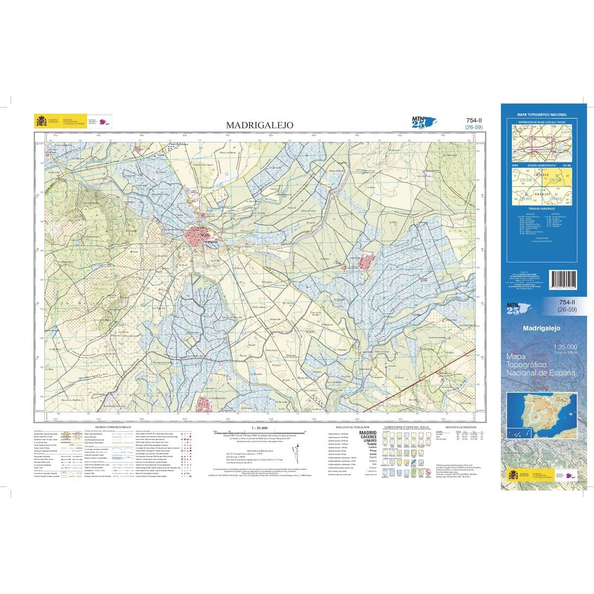 Carte topographique de l'Espagne n° 0754.2 - Madrigalejo | CNIG - 1/25 000 carte de randonnée CNIG