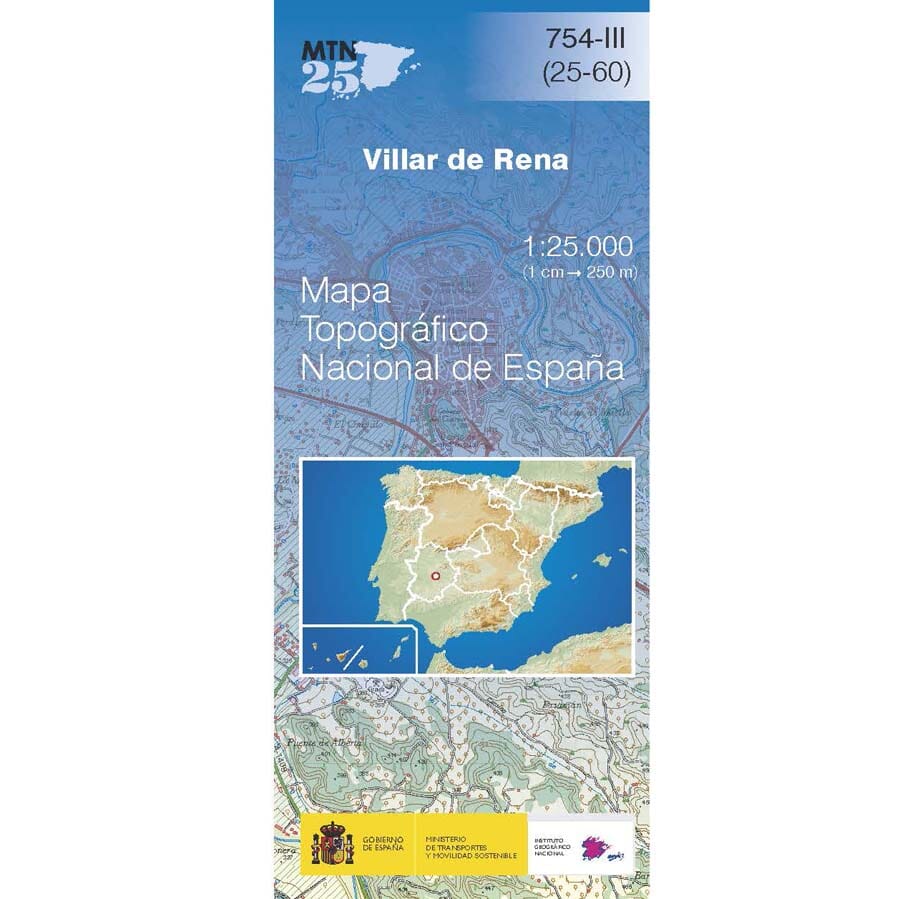 Carte topographique de l'Espagne n° 0754.3 - Villar de Rena | CNIG - 1/25 000 carte pliée CNIG 