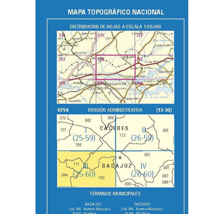Carte topographique de l'Espagne n° 0754.3 - Villar de Rena | CNIG - 1/25 000 carte pliée CNIG 