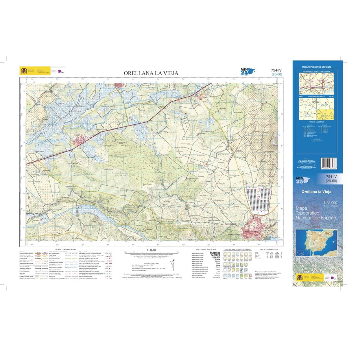 Carte topographique de l'Espagne n° 0754.4 - Orellana La Vieja | CNIG - 1/25 000 carte de randonnée CNIG