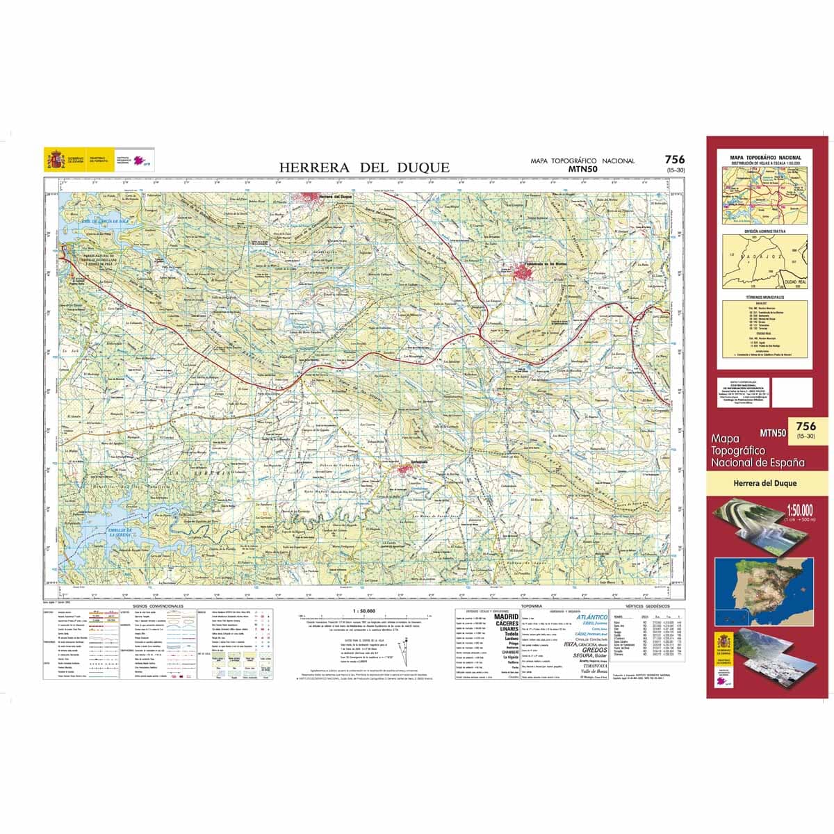 Carte topographique de l'Espagne n° 0756 - Herrera del Duque | CNIG - 1/50 000 carte de randonnée CNIG