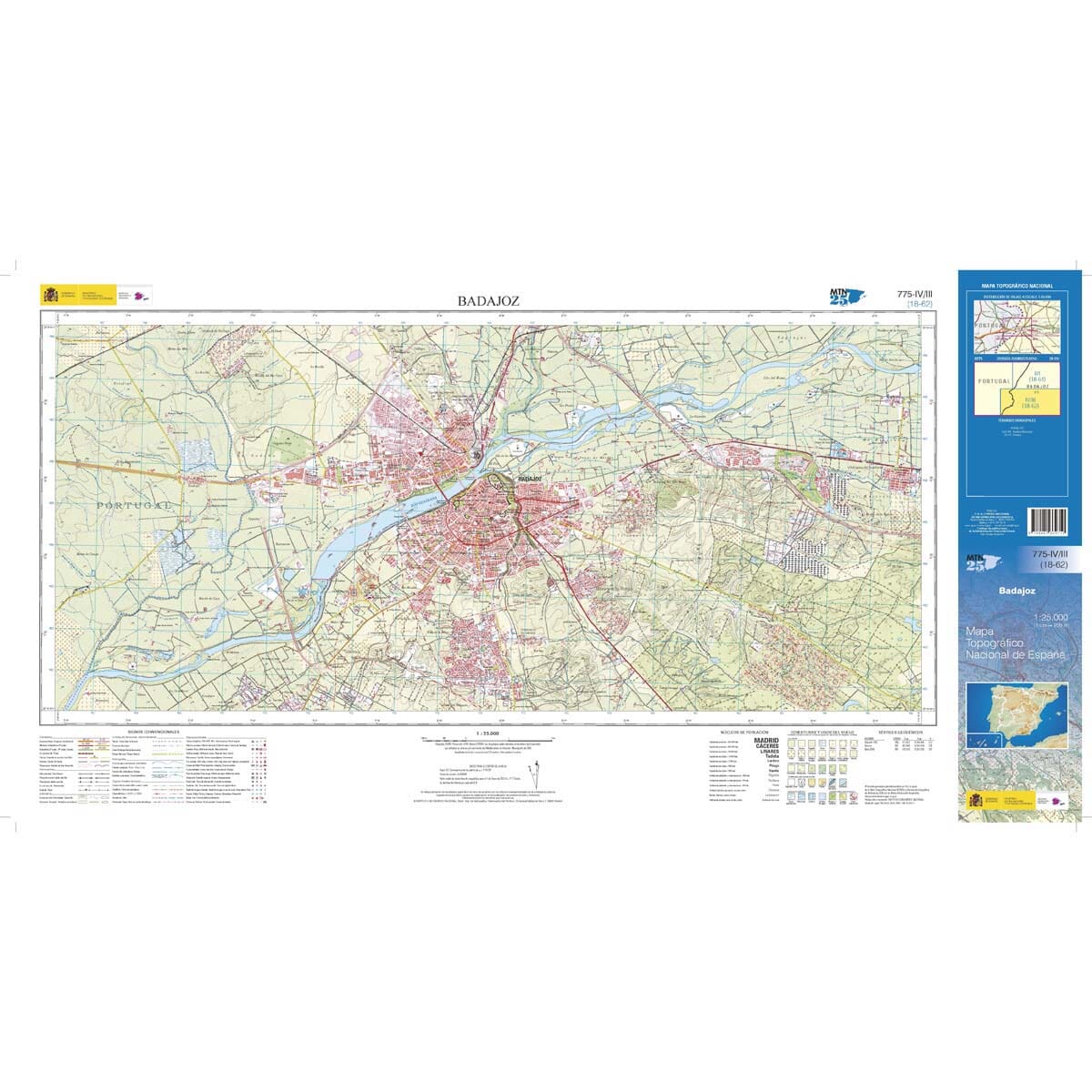 Carte topographique de l'Espagne n° 0775.4/0775.3 - Badajoz | CNIG - 1/25 000 carte de randonnée CNIG
