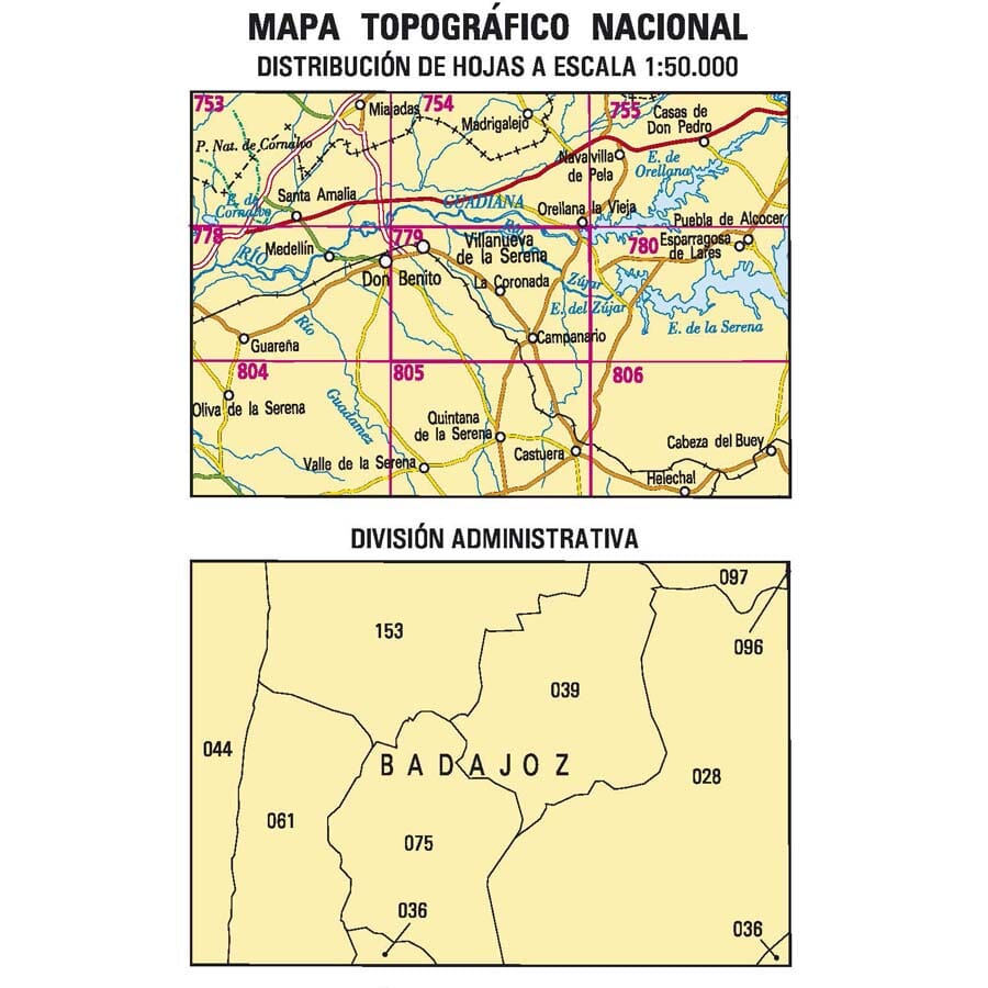 Carte topographique de l'Espagne n° 0779 - Villanueva de la Serena | CNIG - 1/50 000 carte de randonnée CNIG