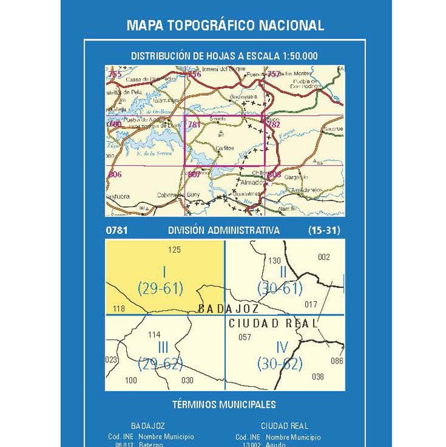Carte topographique de l'Espagne n° 0781.1 - Siruela | CNIG - 1/25 000 carte de randonnée CNIG