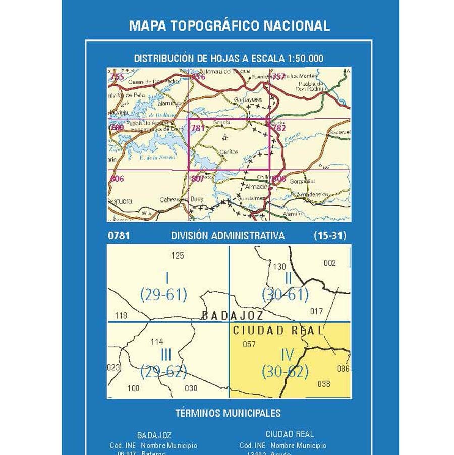 Carte topographique de l'Espagne n° 0781.4 - Sierra De Azorejo | CNIG - 1/25 000 carte de randonnée CNIG