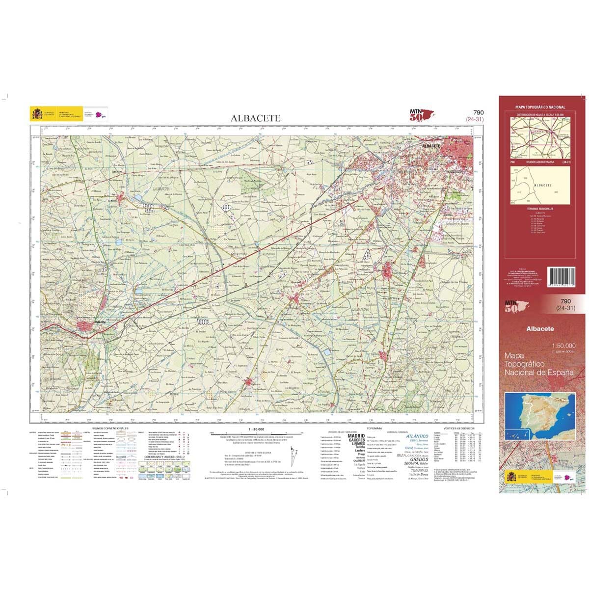 Carte topographique de l'Espagne n° 0790 - Albacete | CNIG - 1/50 000 carte de randonnée CNIG 