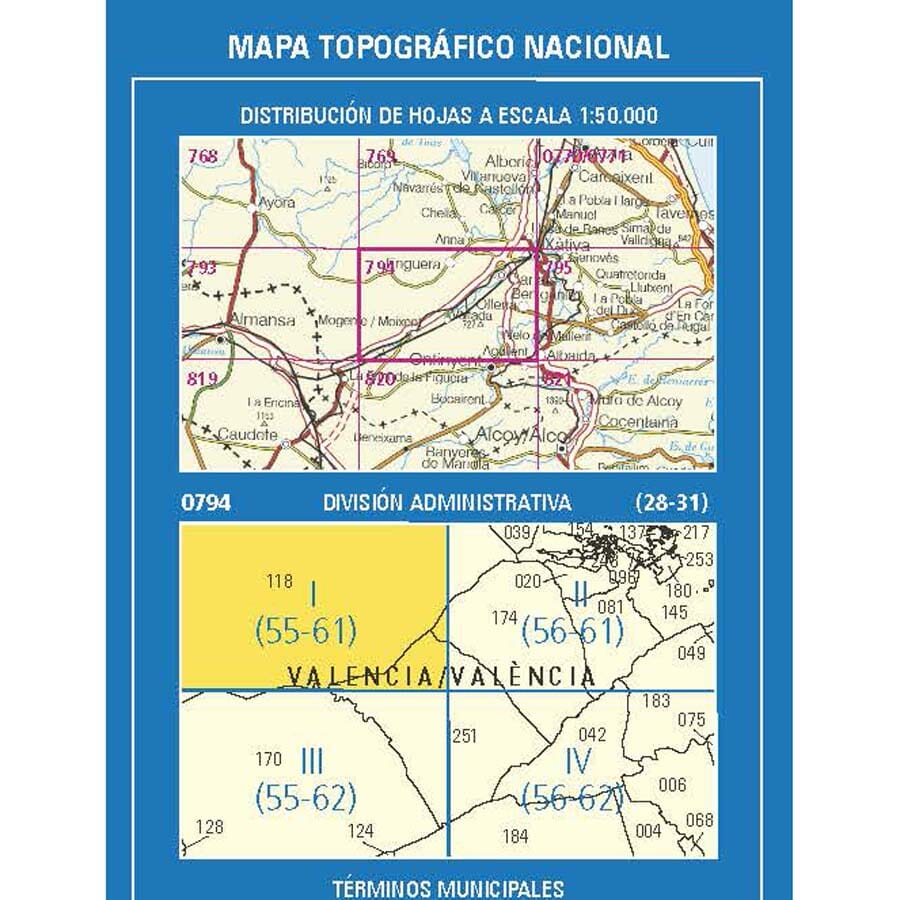 Carte topographique de l'Espagne n° 0794.1 - Enguera | CNIG - 1/25 000 carte de randonnée CNIG