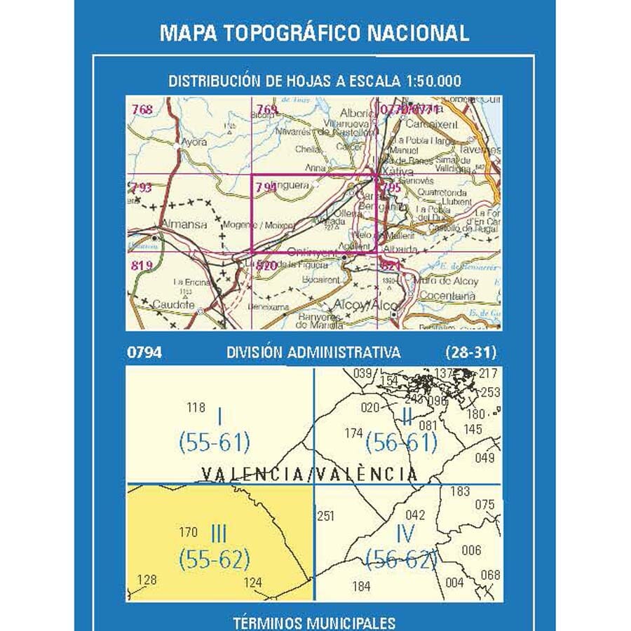Carte topographique de l'Espagne n° 0794.3 - Mogente / Moixent | CNIG - 1/25 000 carte de randonnée CNIG