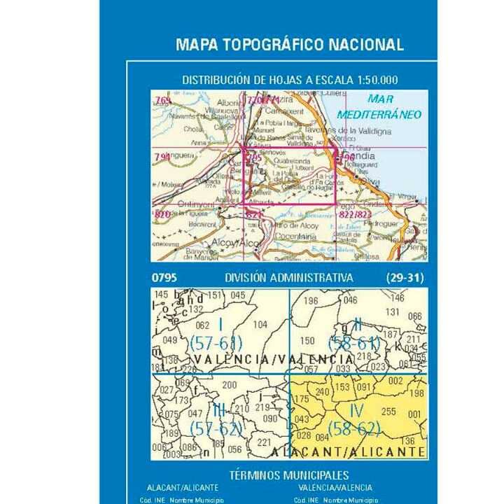 Carte topographique de l'Espagne n° 0795.4 - Villalonga | CNIG - 1/25 000 carte de randonnée CNIG