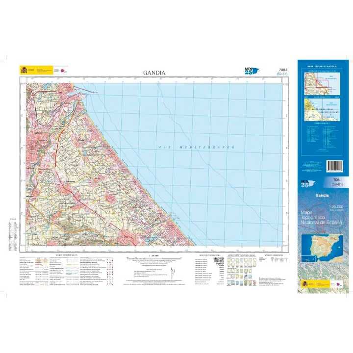 Carte topographique de l'Espagne n° 0796.1 - Gandia | CNIG - 1/25 000 carte pliée CNIG 