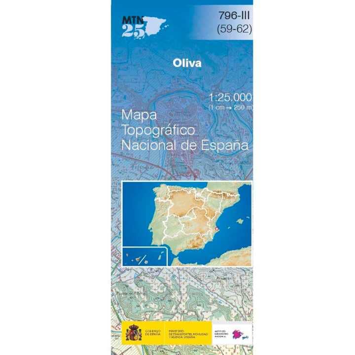 Carte topographique de l'Espagne n° 0796.3 - Oliva | CNIG - 1/25 000 carte pliée CNIG 