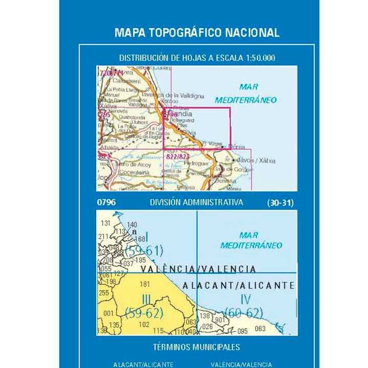 Carte topographique de l'Espagne n° 0796.3 - Oliva | CNIG - 1/25 000 carte de randonnée CNIG