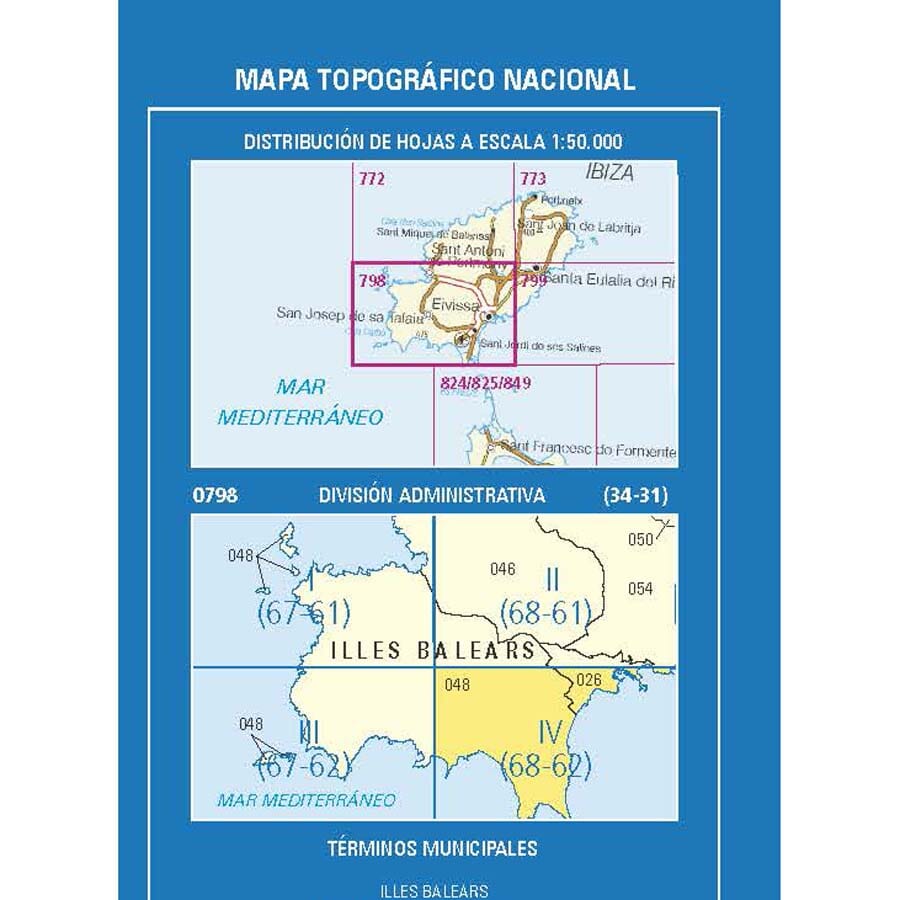 Carte topographique de l'Espagne n° 0798.4 - Eivissa (Ibiza) | CNIG - 1/25 000 carte de randonnée CNIG