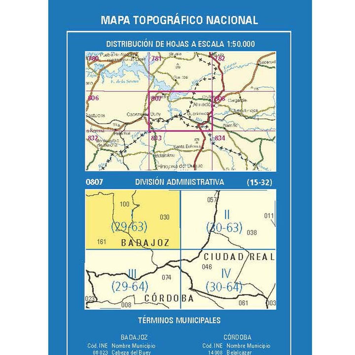 Carte topographique de l'Espagne n° 0807.1 - Peñalsordo | CNIG - 1/25 000 carte pliée CNIG 