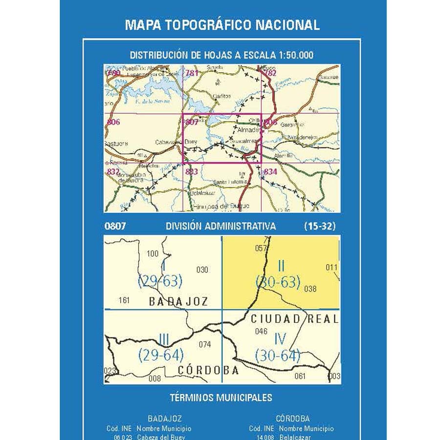 Carte topographique de l'Espagne n° 0807.2 - Chillón | CNIG - 1/25 000 carte de randonnée CNIG