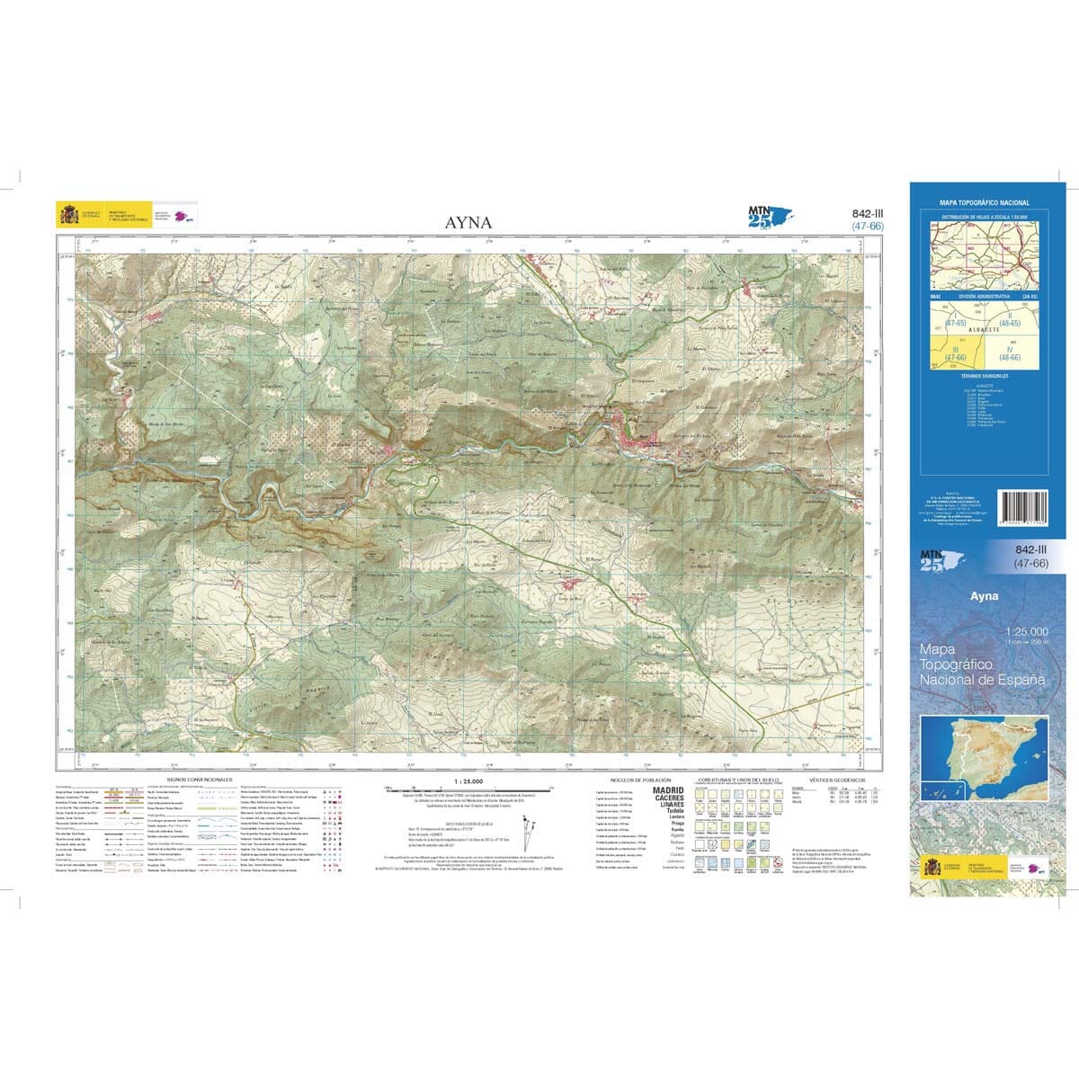 Carte topographique de l'Espagne n° 0842.3 - Ayna | CNIG - 1/25 000 carte de randonnée CNIG