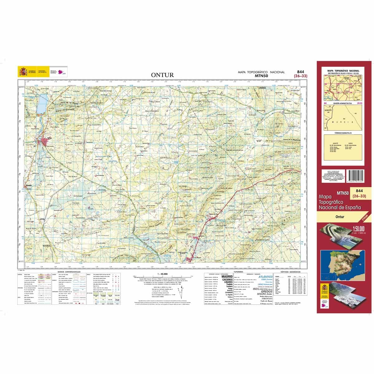 Carte topographique de l'Espagne n° 0844 - Ontur | CNIG - 1/50 000 carte de randonnée CNIG