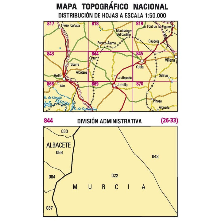 Carte topographique de l'Espagne n° 0844 - Ontur | CNIG - 1/50 000 carte de randonnée CNIG