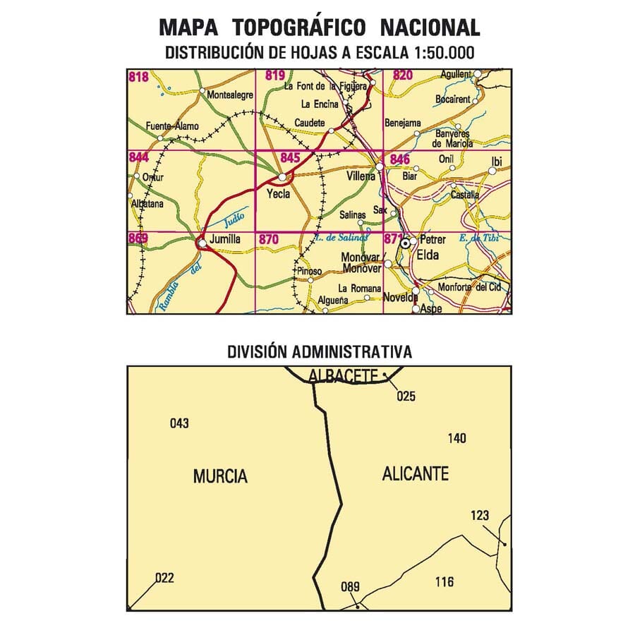 Carte topographique de l'Espagne n° 0845 - Yecla | CNIG - 1/50 000 carte de randonnée CNIG