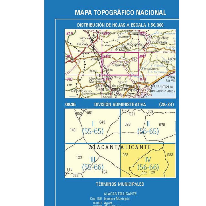 Carte topographique de l'Espagne n° 0846.4 - Tibi | CNIG - 1/25 000 carte de randonnée CNIG 