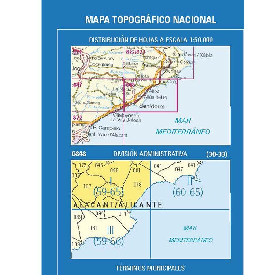 Carte topographique de l'Espagne n° 0848.1 - Altea | CNIG - 1/25 000 carte de randonnée CNIG