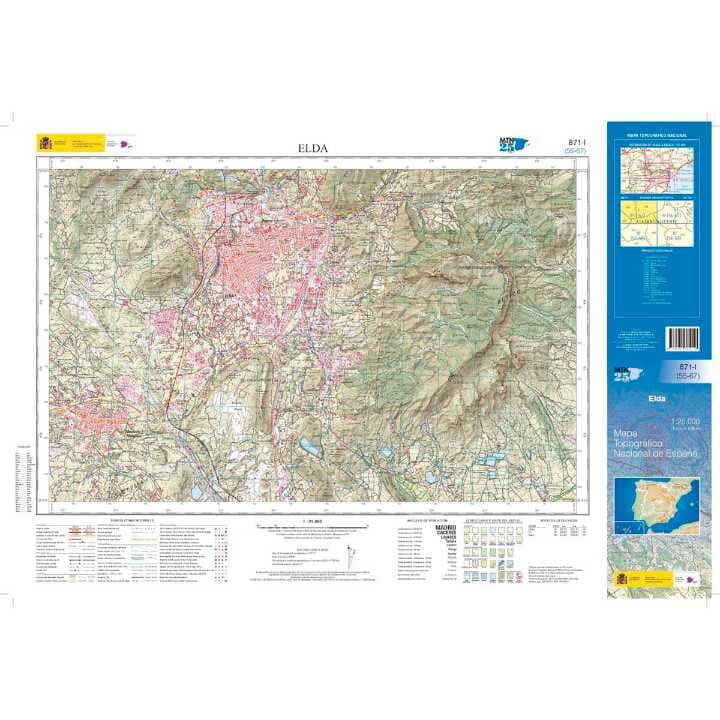 Carte topographique de l'Espagne n° 0871.1 - Elda | CNIG - 1/25 000 carte de randonnée CNIG
