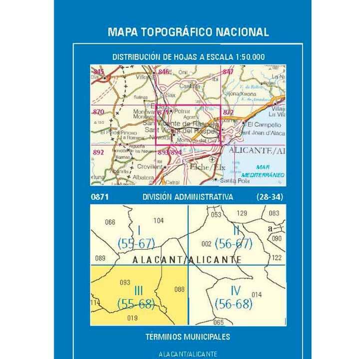 Carte topographique de l'Espagne n° 0871.3 - Novelda | CNIG - 1/25 000 carte de randonnée CNIG