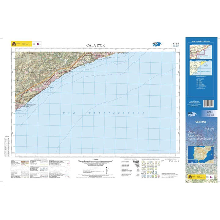 Carte topographique de l'Espagne n° 0872.2 - Cala d'or | CNIG - 1/25 000 carte de randonnée CNIG 