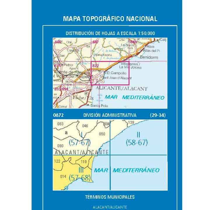 Carte topographique de l'Espagne n° 0872.3 - Alicante / Alacant | CNIG - 1/25 000 carte de randonnée CNIG