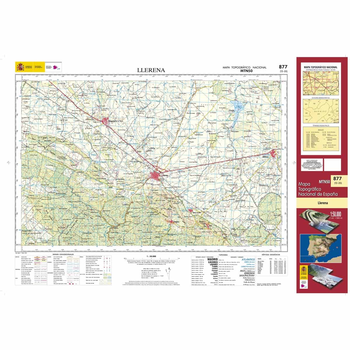 Carte topographique de l'Espagne n° 0877 - Llerena | CNIG - 1/50 000 carte de randonnée CNIG