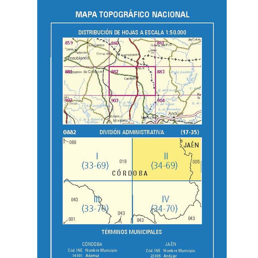 Carte topographique de l'Espagne n° 0882.2 - Cardeña | CNIG - 1/25 000 carte de randonnée CNIG