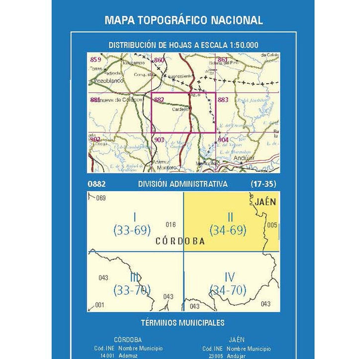 Carte topographique de l'Espagne n° 0882.2 - Cardeña | CNIG - 1/25 000 carte de randonnée CNIG