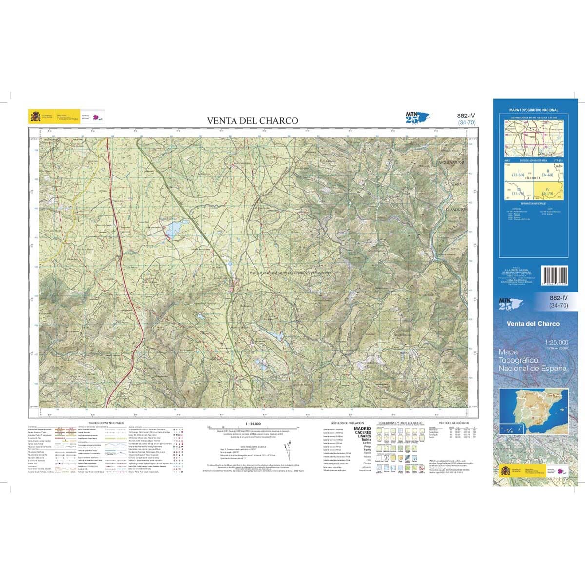 Carte topographique de l'Espagne n° 0882.4 - Venta del Charco | CNIG - 1/25 000 carte de randonnée CNIG