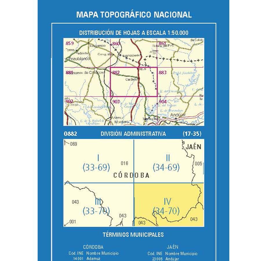Carte topographique de l'Espagne n° 0882.4 - Venta del Charco | CNIG - 1/25 000 carte de randonnée CNIG