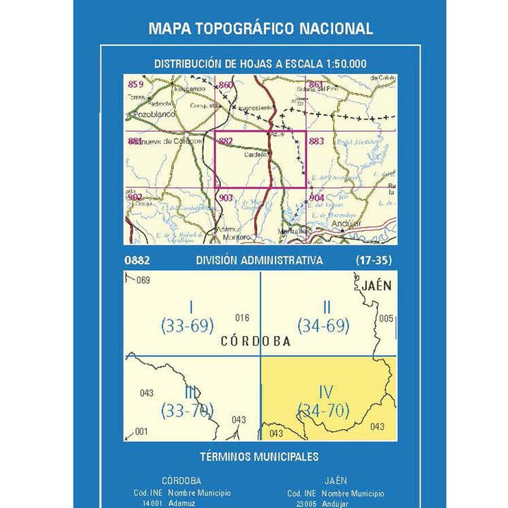 Carte topographique de l'Espagne n° 0882.4 - Venta del Charco | CNIG - 1/25 000 carte de randonnée CNIG