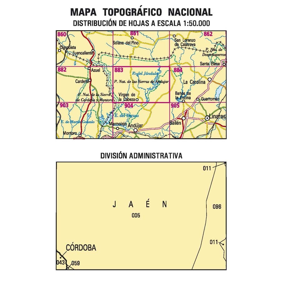 Carte topographique de l'Espagne n° 0883 - Virgen de la Cabeza | CNIG - 1/50 000 carte de randonnée CNIG