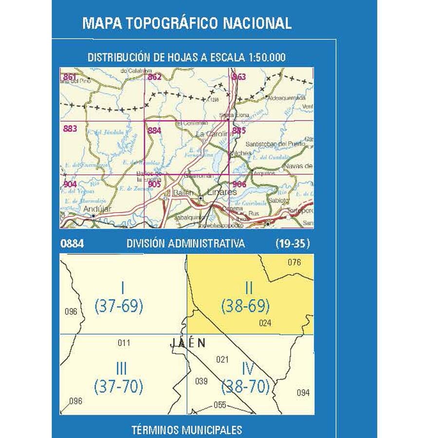 Carte topographique de l'Espagne n° 0884.2 - La Carolina | CNIG - 1/25 000 carte de randonnée CNIG 