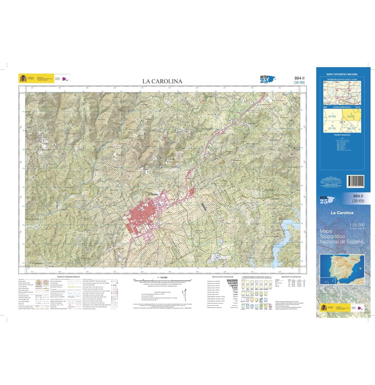 Carte topographique de l'Espagne n° 0884.2 - La Carolina | CNIG - 1/25 000 carte de randonnée CNIG 